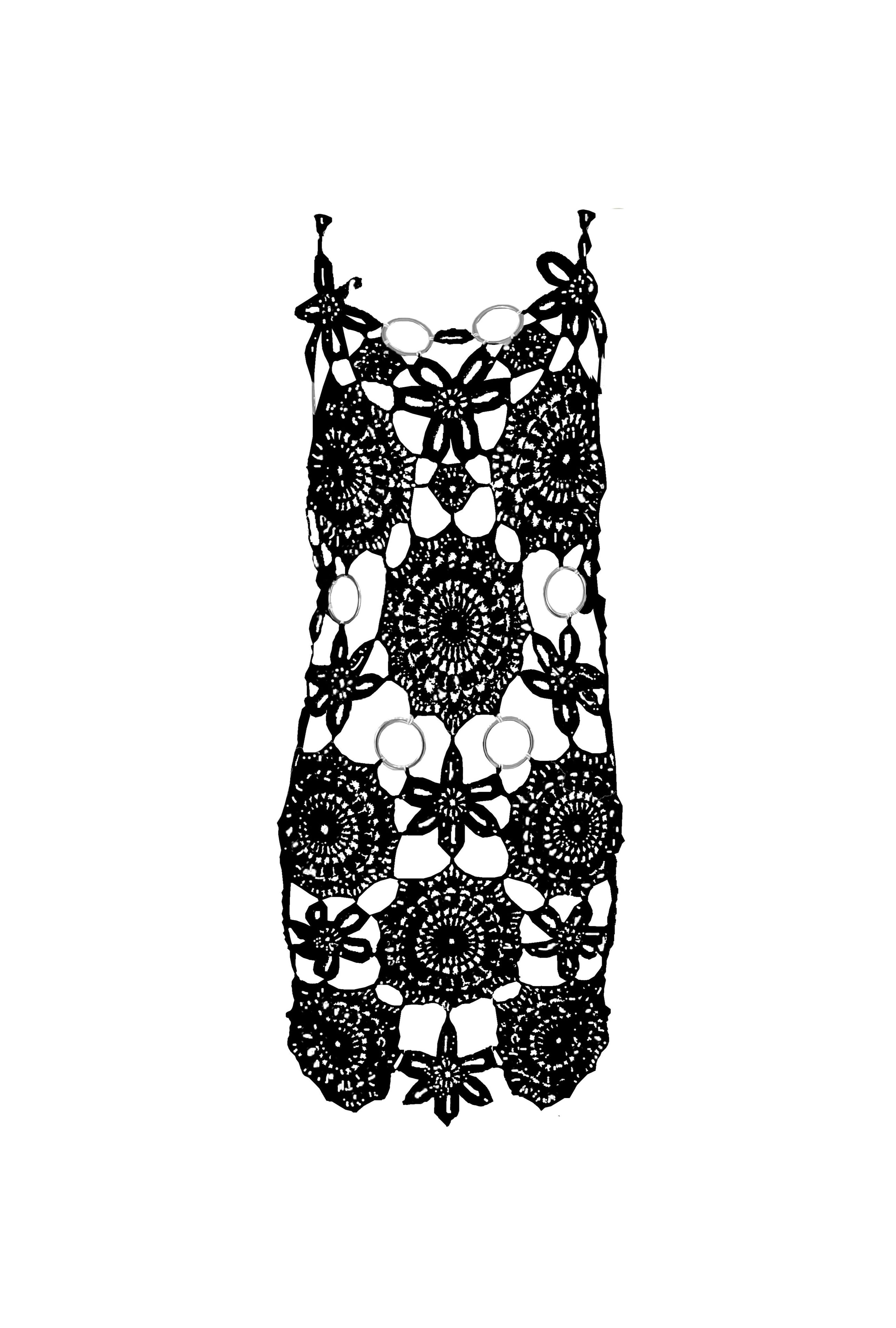 Vestido negro de estrella de mar de crochet