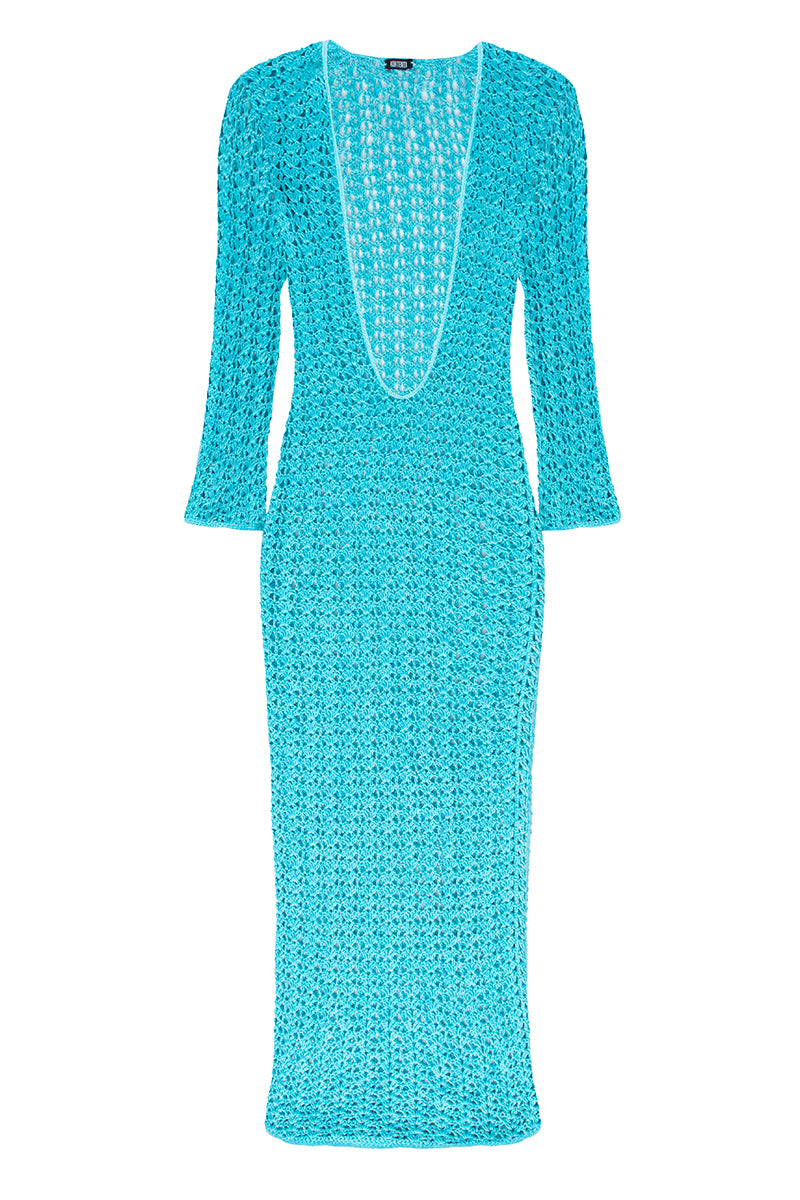 Vestido Heart em Fios de Seda Crochê Turquesa