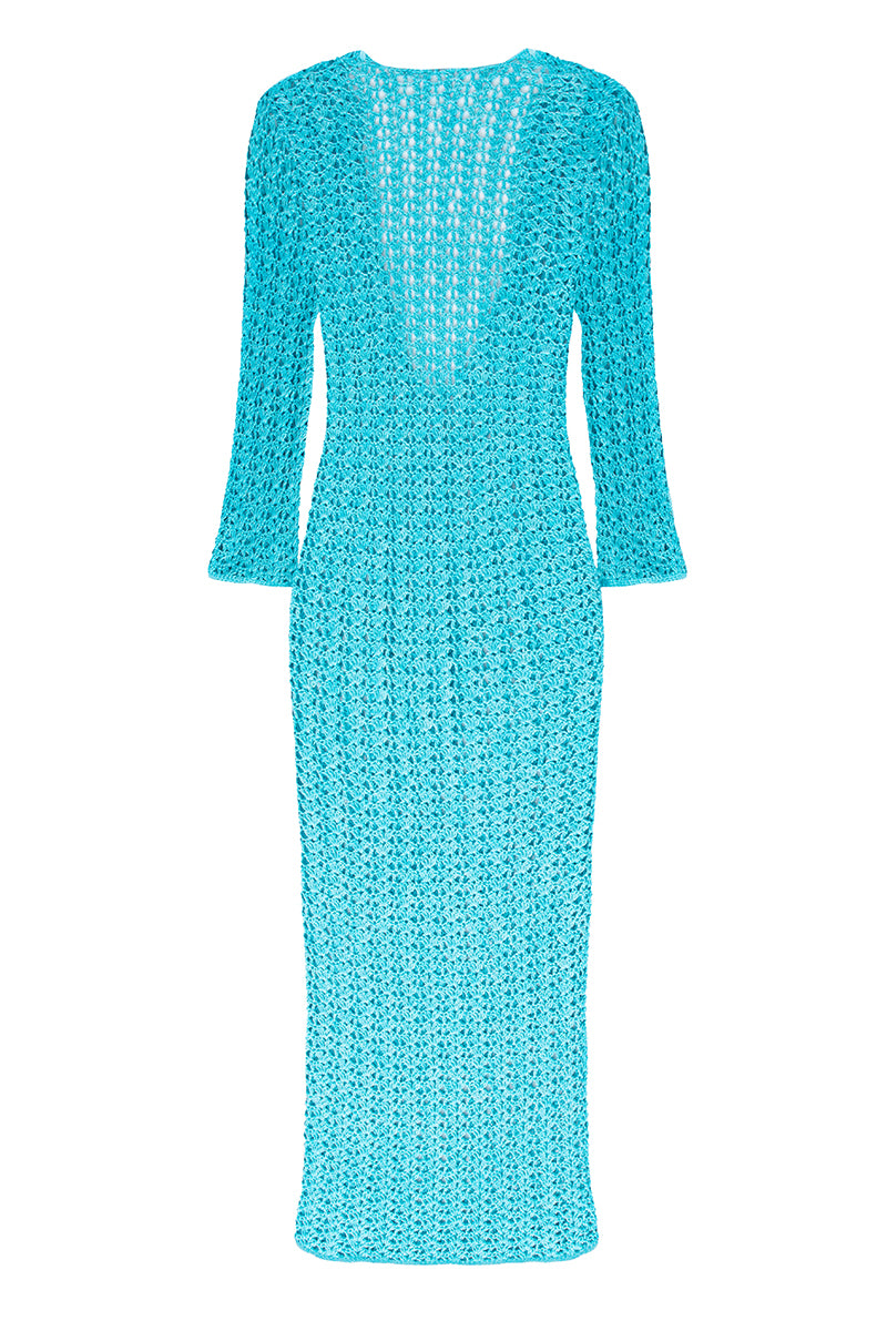 Vestido Heart em Fios de Seda Crochê Turquesa