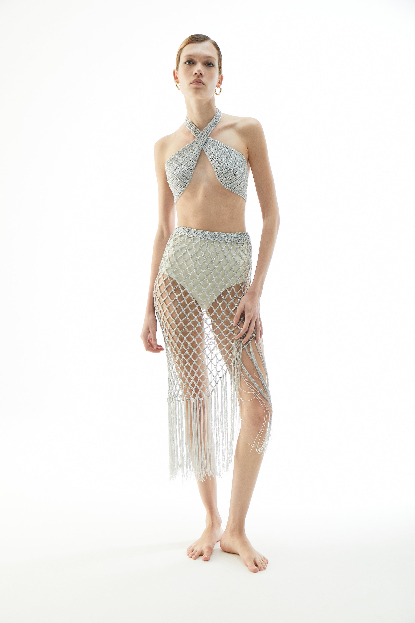 Falda Merluza de crochet plateada