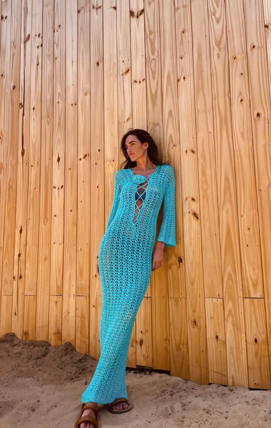Vestido Heart em Fios de Seda Crochê Turquesa