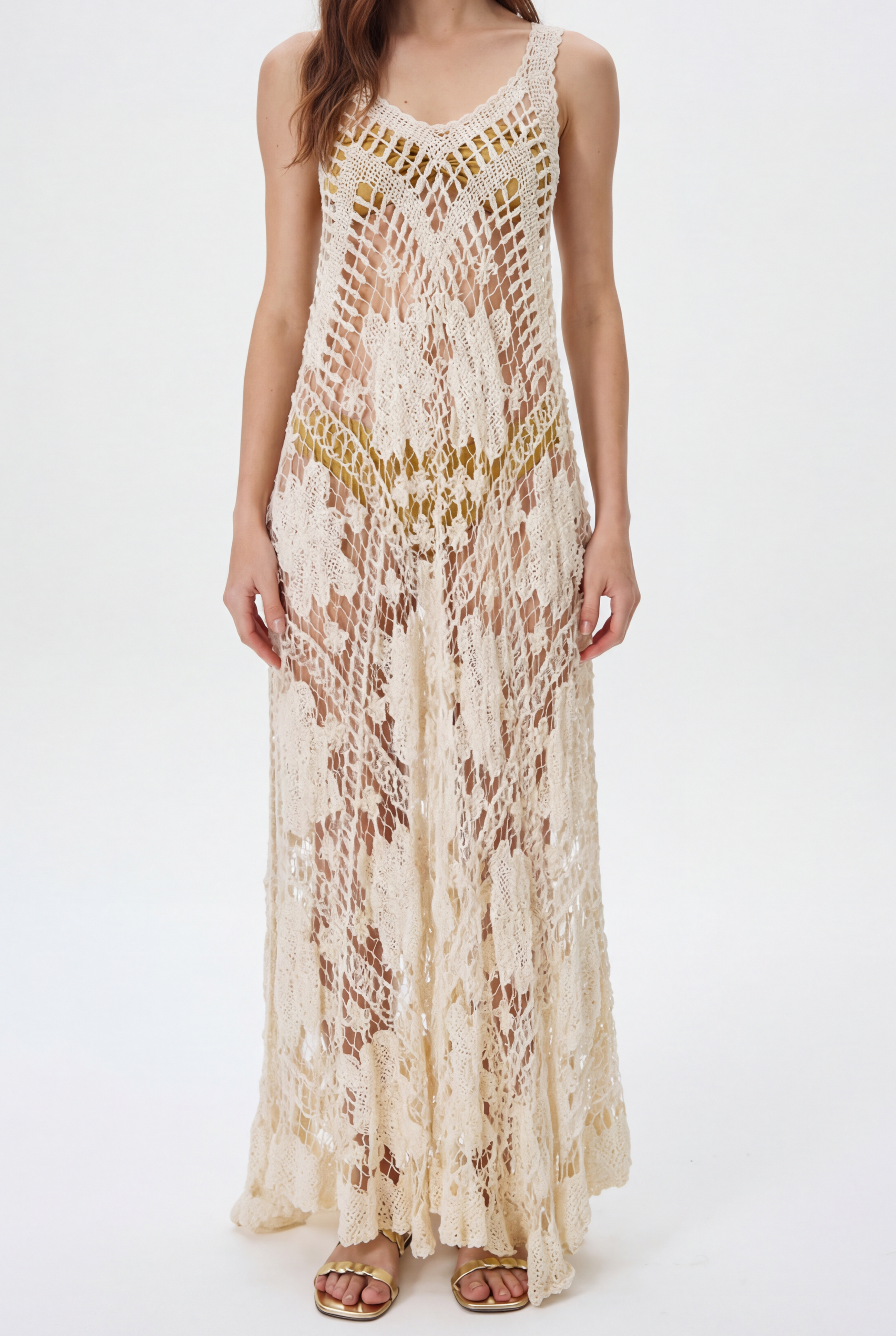 Vestido em Renda Filé Creme