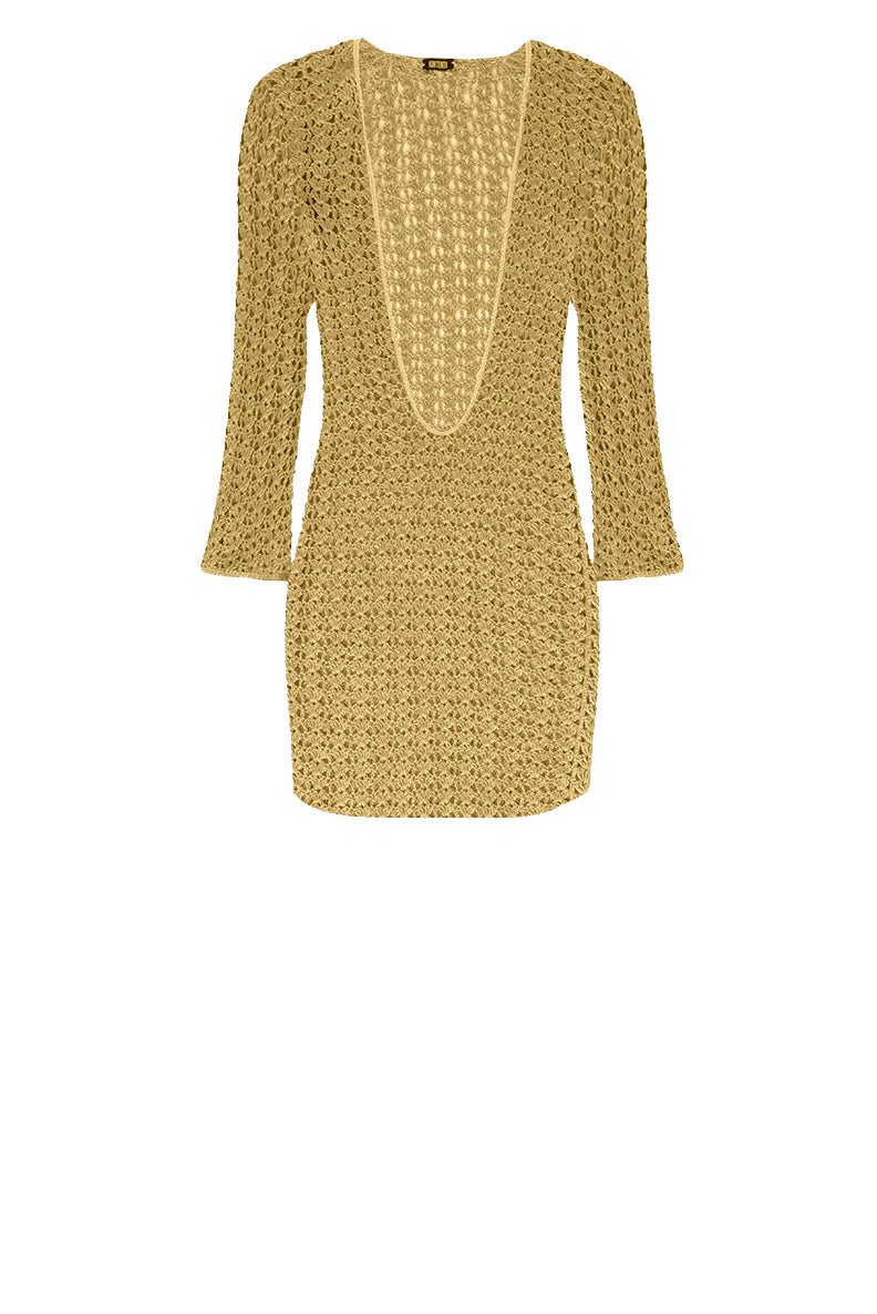 Vestido em Crochê Luna Curto Gold