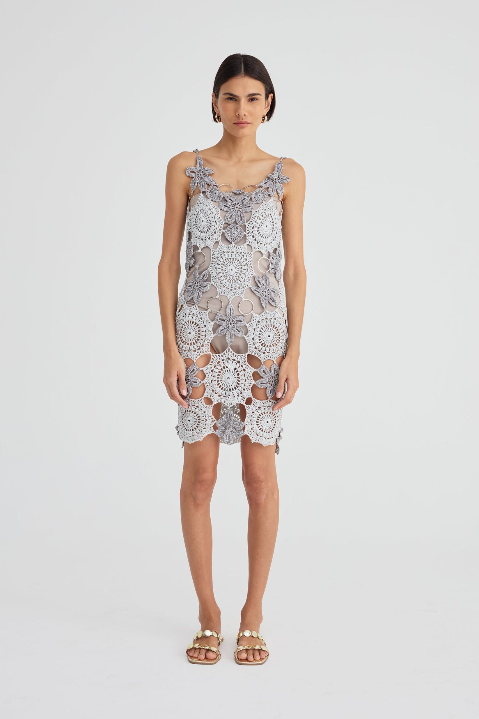 Silver Crochet Starfish Dress M