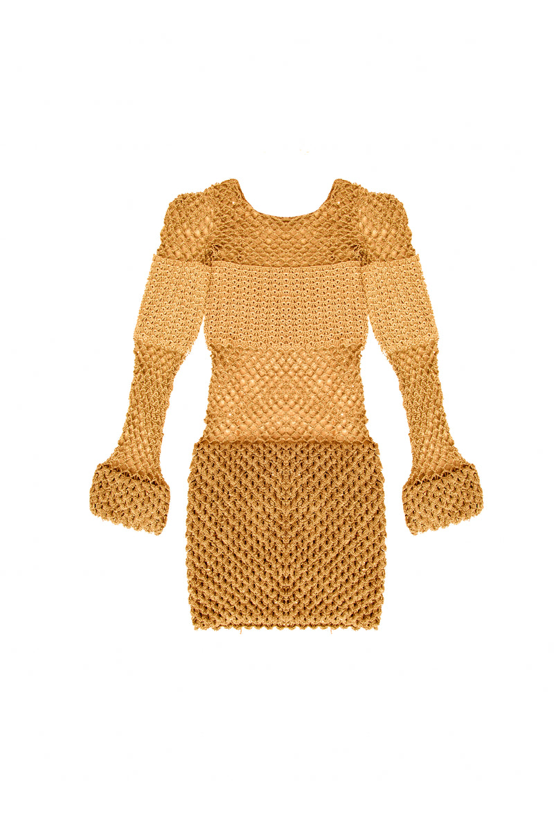 Vestido Escamas em Crochê Dourado