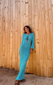 Vestido Heart Fios de Seda Turquesa