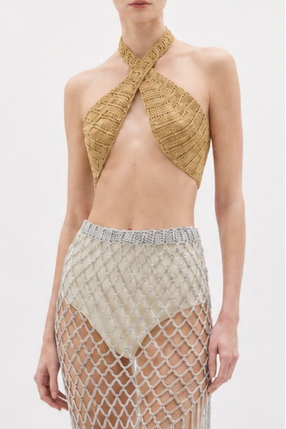 Top Merluza em Crochê Dourado