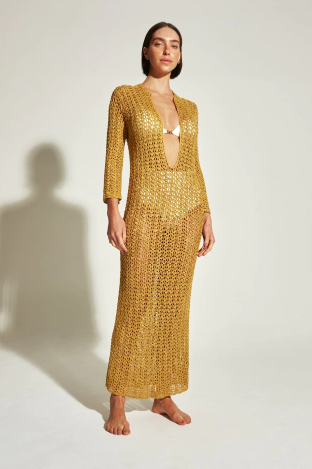 Vestido Crochê Luna Longo Gold