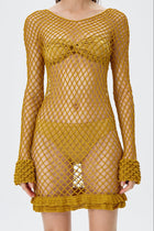 Vestido Curto Karla em Crochê Dourado