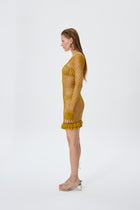 Vestido Curto Karla em Crochê Dourado