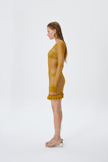 Vestido Curto Karla em Crochê Dourado