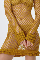 Vestido Curto Karla em Crochê Dourado